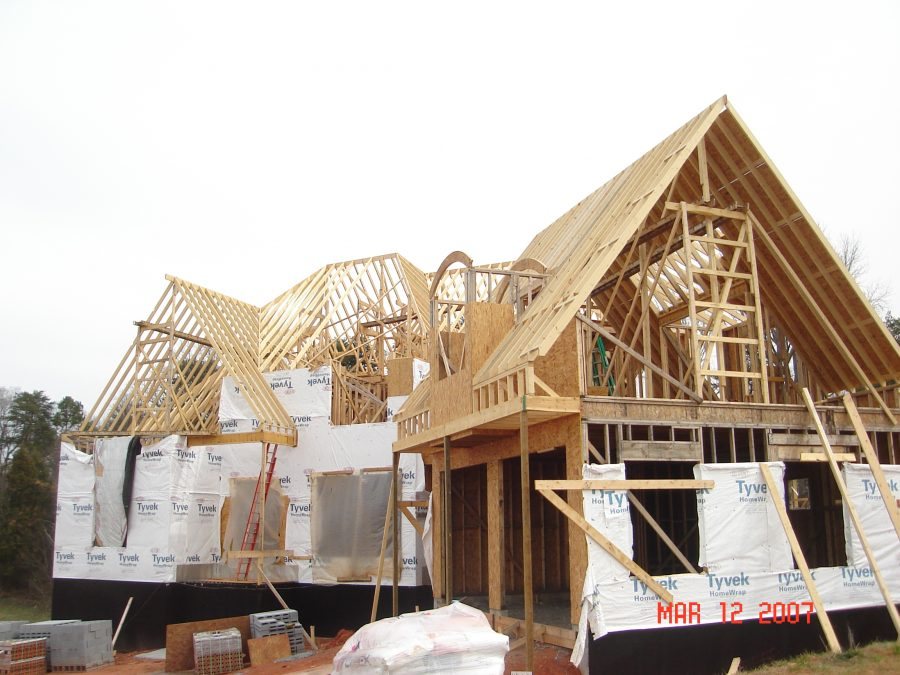 Custom home framing stage